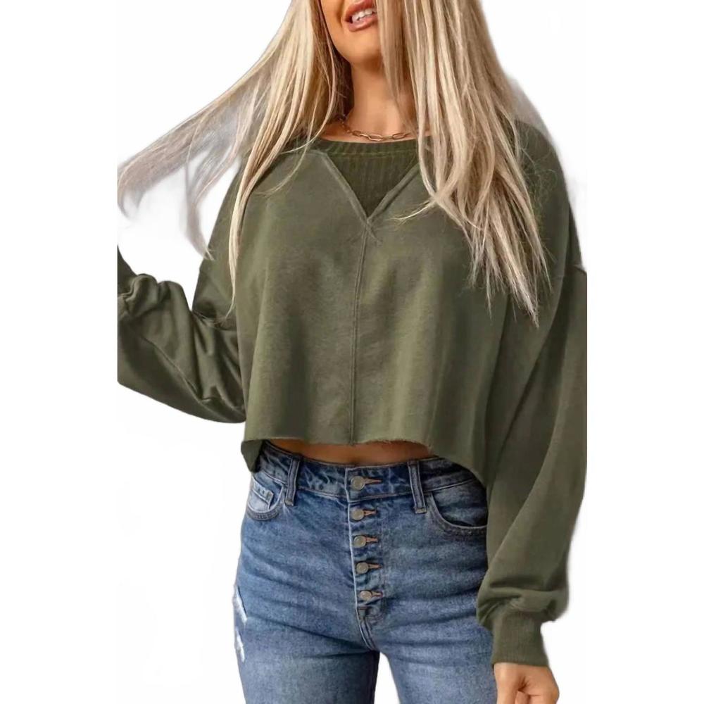 NEW SHEWIN drop shoulder cropped sweater in green